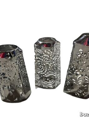 Set Of 3 Bath & Body Works Metal Foam Hand Soap Sleeve Cover, Silver Chrome